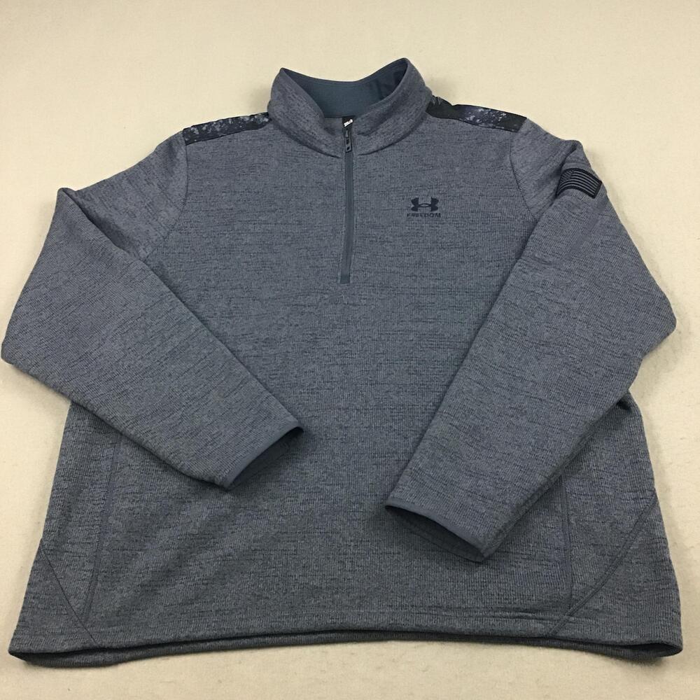 Under Armour Sweatshirt Men 2XL Gray 1/4 Zip Pockets Freedom Logo Pullover